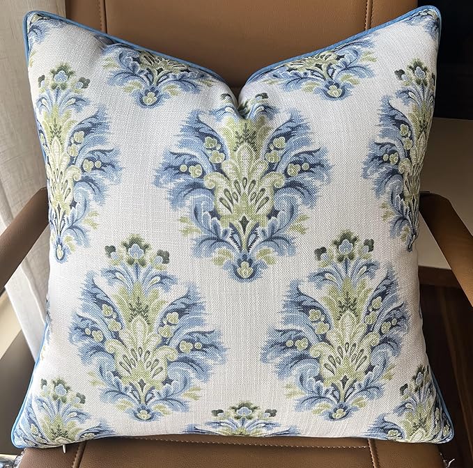 Haynes Damask Printed Decorative Square Accent Throw Pillow Cover - Decor for Living Room, Sofa, Chair, Patio, Car, Balcony, Bench, Porch, Nursery, Office - 22x22 Inches, Blue
