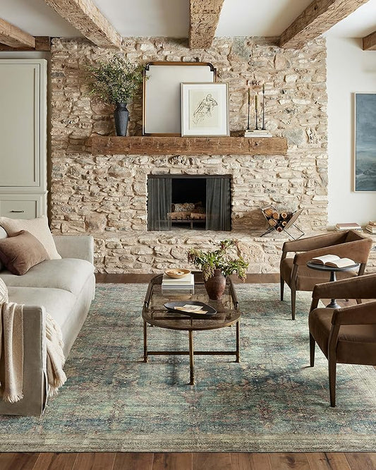 Loloi Magnolia Home by Joanna Gaines Banks Collection BAN-01 Ocean/Spice 8'-6" x 11'-6", .13" Pile Height, Machine Washable, Area Rug