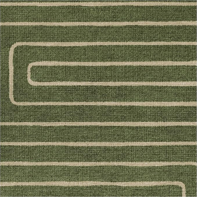 RUGGABLE x Jonathan Adler Machine Washable Modern Runner Rug – Labyrinth Fern Green 2.5x7, Stain-Resistant, Non-Slip – Washable Rug for Hallway, Entryway, Living Room & Kitchen–with Cushioned Pad
