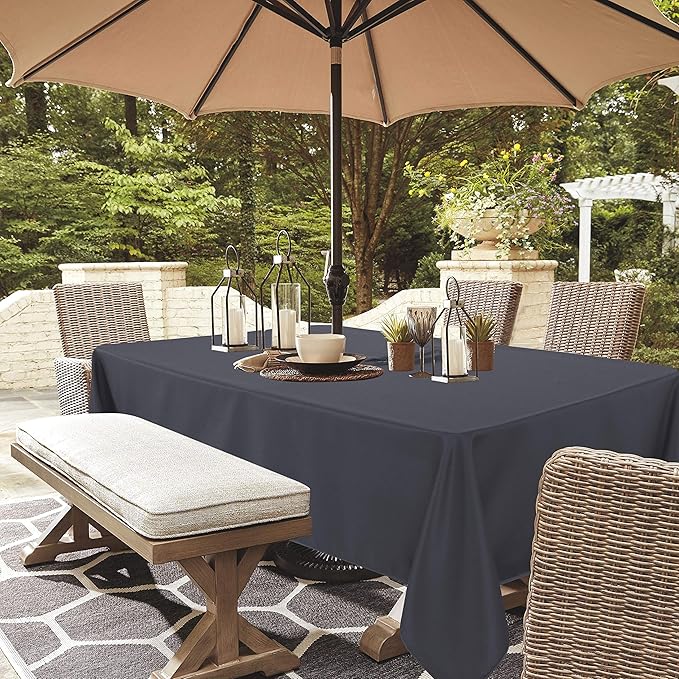 LUSHVIDA Rectangle Outdoor Tablecloth with Umbrella Hole and Zipper, 60x120 Inch Grey, Washable Waterproof Table Cloth Spill Proof Wrinkle Free Table Cover for Patio Spring Summer Picnic BBQS