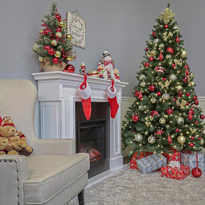 National Tree Company Pre-Lit Artificial Full Christmas Tree, Green, North Valley Spruce, White Lights, Includes Stand, 9 Feet