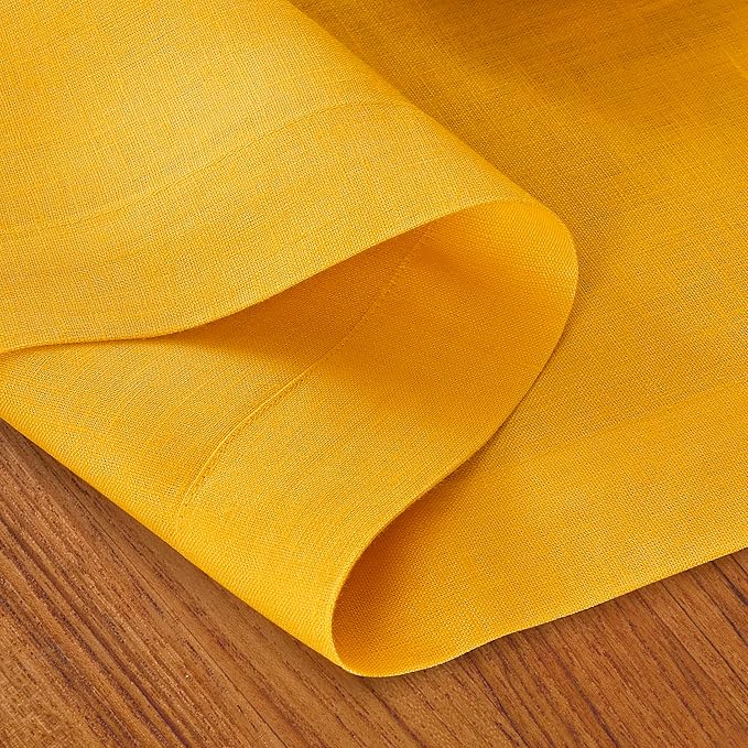 D'Moksha Homes Linen Table Runner 36 Inches - 100% Pure Linen Sunflower Yellow Small Table Runner 14 x 36 Inch for Dresser, Coffee Tables, Fall, Thanksgiving, Holiday-Machine Washable