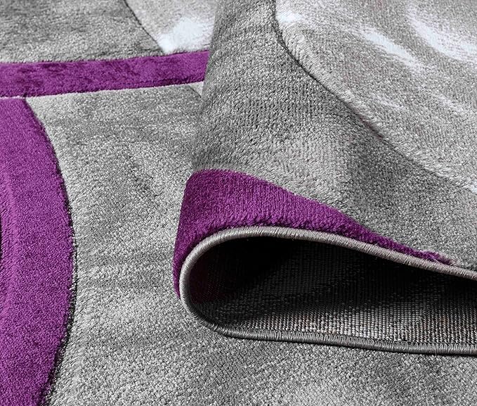 GLORY RUGS Area Rug Modern 2x7 Purple Circles Geometry Soft Hand Carved Contemporary Floor Carpet Fluffy Texture for Indoor Living Dining Room and Bedroom Area