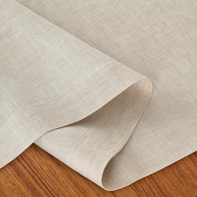 D'Moksha Homes Linen Table Runner 48 Inches - 100% Pure Linen Light Natural Table Runner 14 x 48 Inch for Coffee Tables, Dresser, Fall, Thanksgiving, Christmas, Holiday - Machine Washable