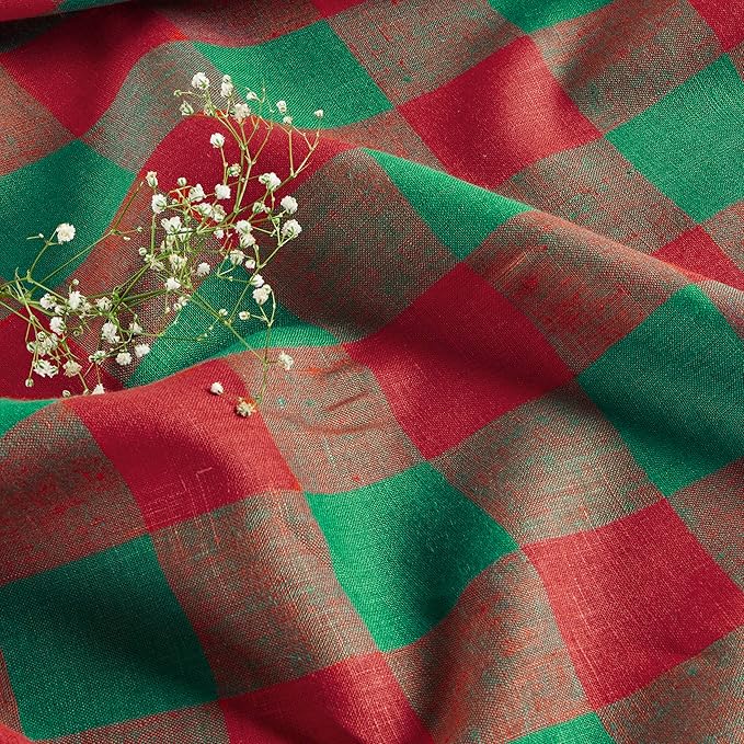 Solino Home Linen Checkered Tablecloth 60 x 108 Inch - 100% Pure Linen Red and Green Buffalo Plaid Table Cloth for Rectangle Tables - Machine Washable Tablecloth for Christmas, Holiday, Winter