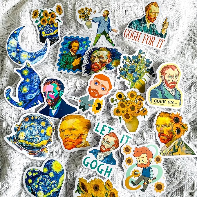 50PCS Van Gogh Artistic Stickers - Starry Night Art, Sunflowers, Self-Portraits, Aesthetic Vinyl Waterproof Stickers for Laptop, Water Bottle, Journal, Scrapbook, Art Lovers Gift
