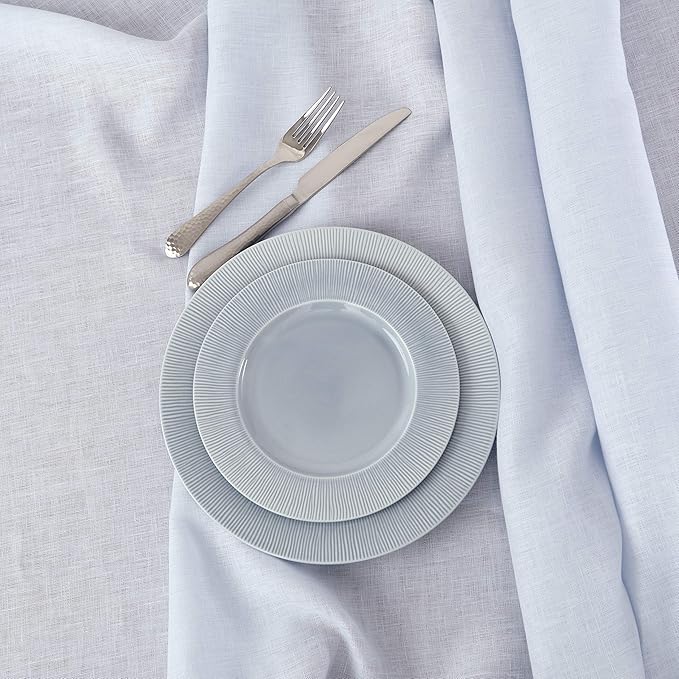 Solino Home Light Blue Linen Tablecloth 60 x 120 Inch - 100% Pure Linen Hemstitch Table Cloth for Rectangle Tables - Classic Hemstitch, Machine Washable Tablecloth for Christmas, Winter