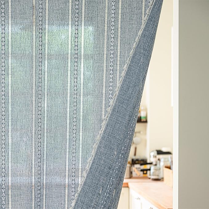 Sutuo Home Blue Boho Door Curtains for Doorway, Bohemian Semi Blackout with Tassels Privacy Embroidery Drape Decor for Temporary Room Dividers Bedroom Living Room, Rod Pocket 1 Panel 37" W x 80" L