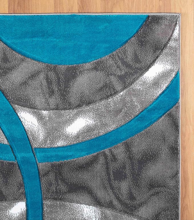 GLORY RUGS Area Rug Modern 5x7 Turquoise Circles Geometry Soft Hand Carved Contemporary Floor Carpet Fluffy Texture for Indoor Living Dining Room and Bedroom Area