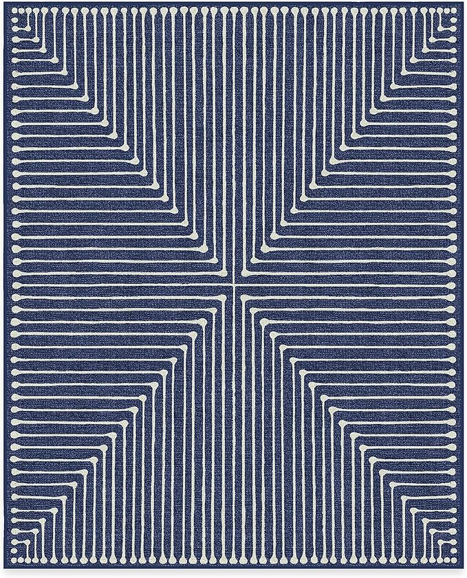 RUGGABLE x Jonathan Adler Machine Washable Modern Area Rug – Inkdrop Lapis Blue 8x10, Stain-Resistant, Non-Slip – Large Rugs for Living Room, Bedroom, Hallway, Entryway & Office–with Cushioned Pad