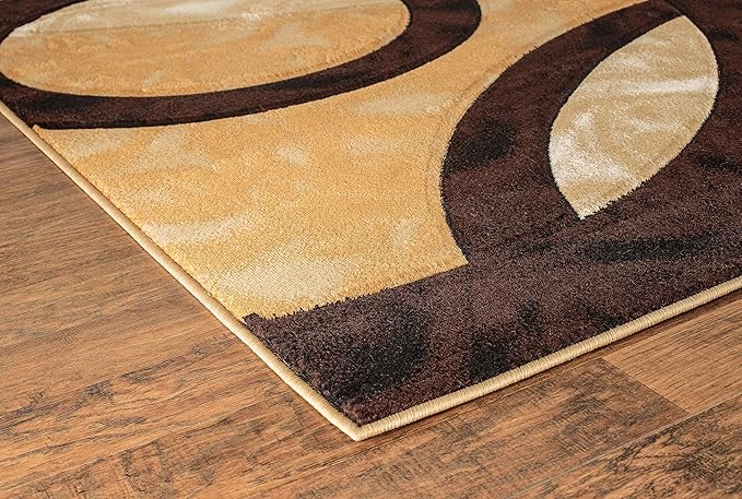 GLORY RUGS Area Rug 2x3 Brown Door Mat Modern Circles Soft Contemporary Floor Carpet Fluffy Texture for Indoor Living Dining Room and Bedroom Area