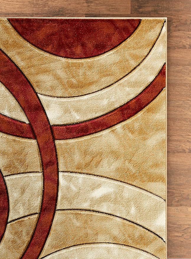 GLORY RUGS Area Rug Modern 4x6 Dark red Circles Geometry Soft Hand Carved Contemporary Floor Carpet Fluffy Texture for Indoor Living Dining Room and Bedroom Area
