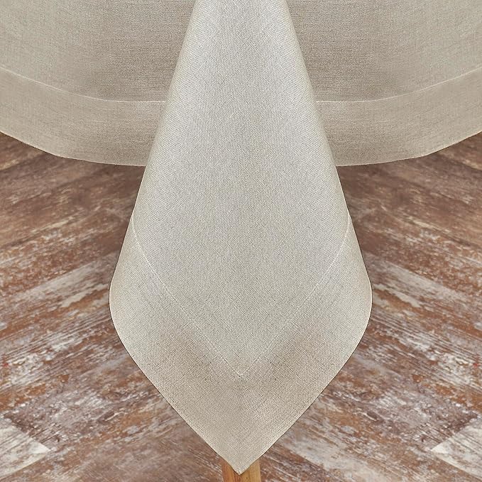 D'Moksha Homes Linen Natural Tablecloth 60 x 132 Inch - 100% Pure Linen Rectangular Tablecloth - Machine Washable Table Cloth for Fall, Thanksgiving, Christmas, Holiday