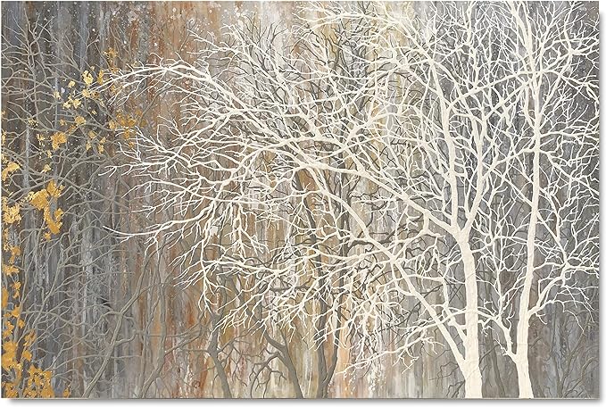 Yihui Arts Autumn Painting On Canvas White Tree Wall Art Large Landscape Falling No Leaves Artwork for Bar Club Decoration Ready to Hang
