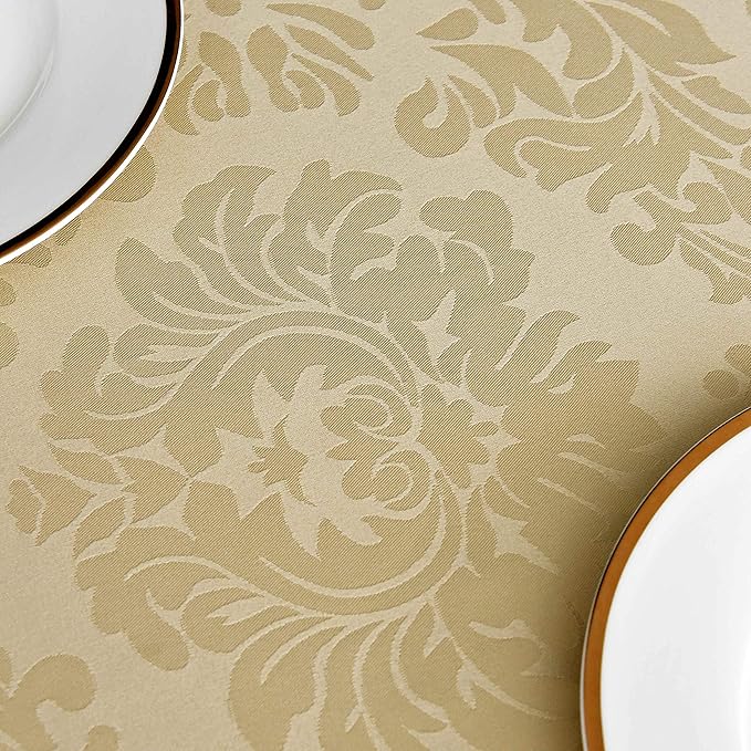 maxmill Jacquard Table Cloth Damask Pattern Spillproof Wrinkle Resistant Heavy Weight Soft Tablecloth for Kitchen Dinning Tabletop Outdoor Picnic Rectangle 52 x 70 Inch Beige