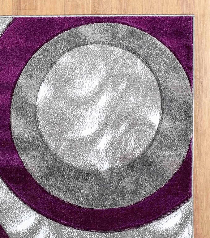 GLORY RUGS Area Rug Modern 8x10 Purple Circles Geometry Soft Hand Carved Contemporary Floor Carpet Fluffy Texture for Indoor Living Dining Room and Bedroom Area