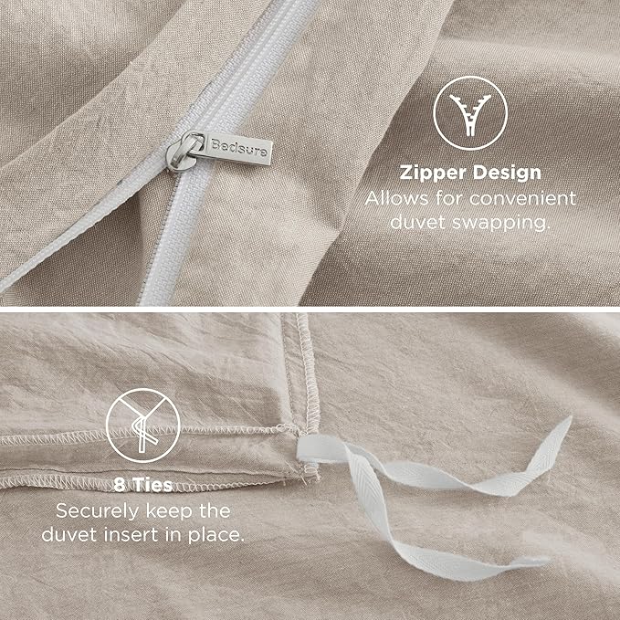 Bedsure 100% Washed Cotton Duvet Cover Oversized King - Linen Color Minimalist Cotton Duvet Cover Linen Like - GentleSoft™ Plain Simple Bedding (Oversized King, 120"x98")