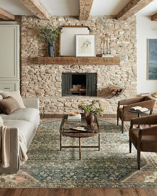 Loloi Magnolia Home by Joanna Gaines Banks Collection BAN-02 Denim/Clay 5'-0" x 7'-6", .13" Pile Height, Machine Washable, Area Rug