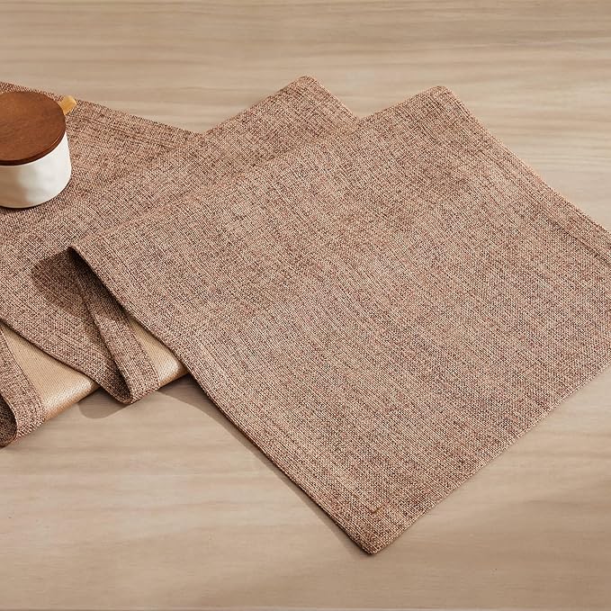 ZeeMart Burlap Style Farmhouse Table Runners 90 Inches Long, Brown Rustic Woven Coffee Table Runner for Everyday Use, 14x90 Inches, Brown