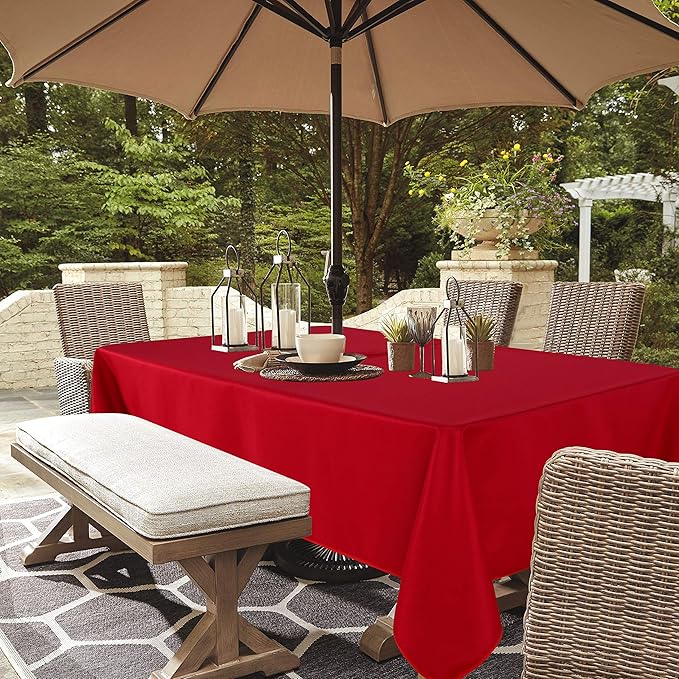 LUSHVIDA Rectangle Outdoor Tablecloth with Umbrella Hole and Zipper, 60x102 Inch Red, Washable Waterproof Table Cloth Spill Proof Wrinkle Free Table Cover for Patio Spring Summer Picnic BBQS