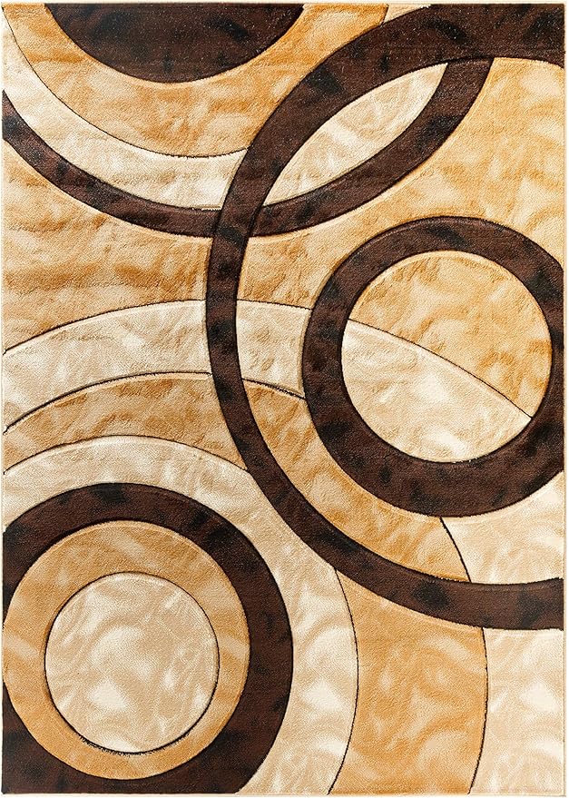 GLORY RUGS Area Rug 2x3 Brown Door Mat Modern Circles Soft Contemporary Floor Carpet Fluffy Texture for Indoor Living Dining Room and Bedroom Area