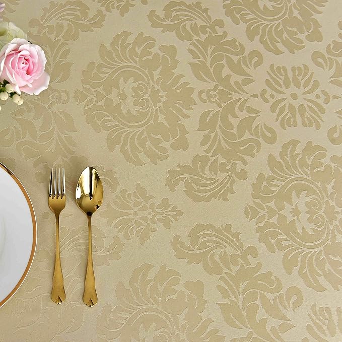 maxmill Jacquard Table Cloth Damask Pattern Spillproof Wrinkle Resistant Heavy Weight Soft Tablecloth for Kitchen Dinning Tabletop Outdoor Picnic Rectangle 52 x 70 Inch Beige