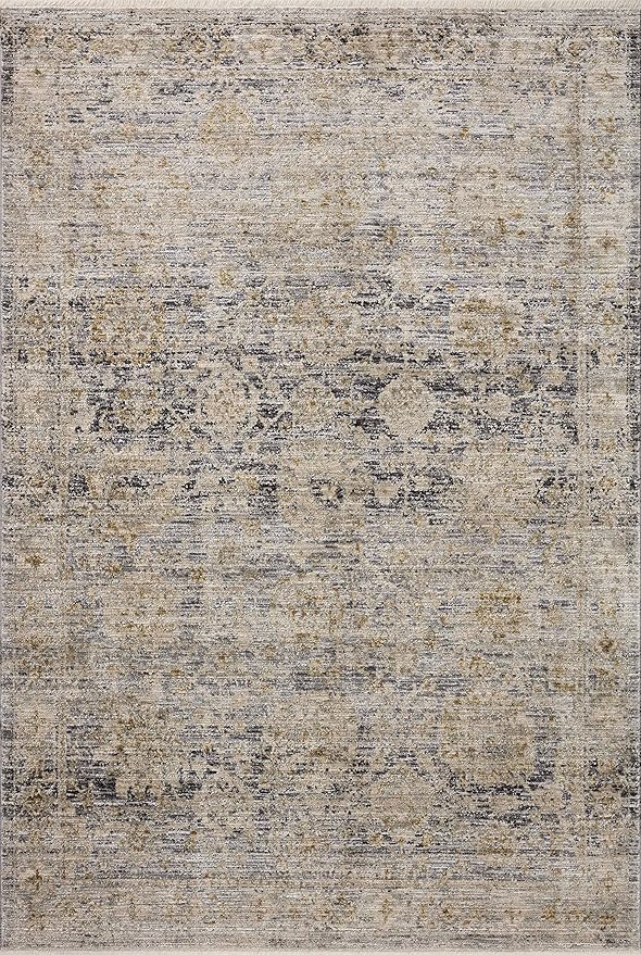 Loloi Jean Stoffer Katherine Collection KES-02 Charcoal/Gold 5'-3" x 5'-3", .25" Pile Height, Round Accent Rug
