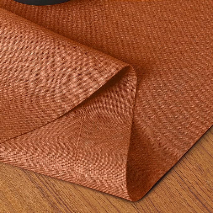 D'Moksha Homes Linen Rust Table Runner 108 Inches Long - 100% Pure Linen Dining Table Runner 14 x 108 Inch for Winter, Christmas, Holiday - Machine Washable