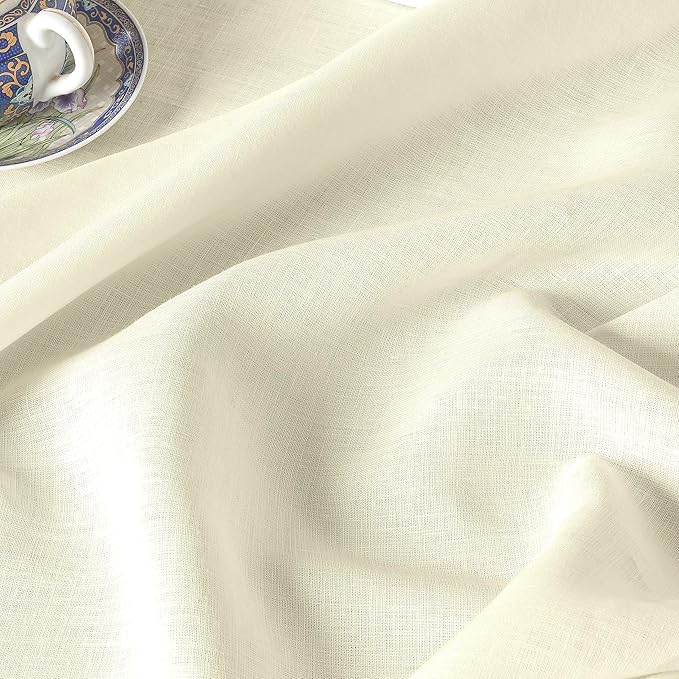 D'Moksha Homes Linen Cream Tablecloth 60 x 132 Inch - 100% Pure Linen Rectangular Tablecloth - Machine Washable Table Cloth for Fall, Thanksgiving, Christmas, Holiday