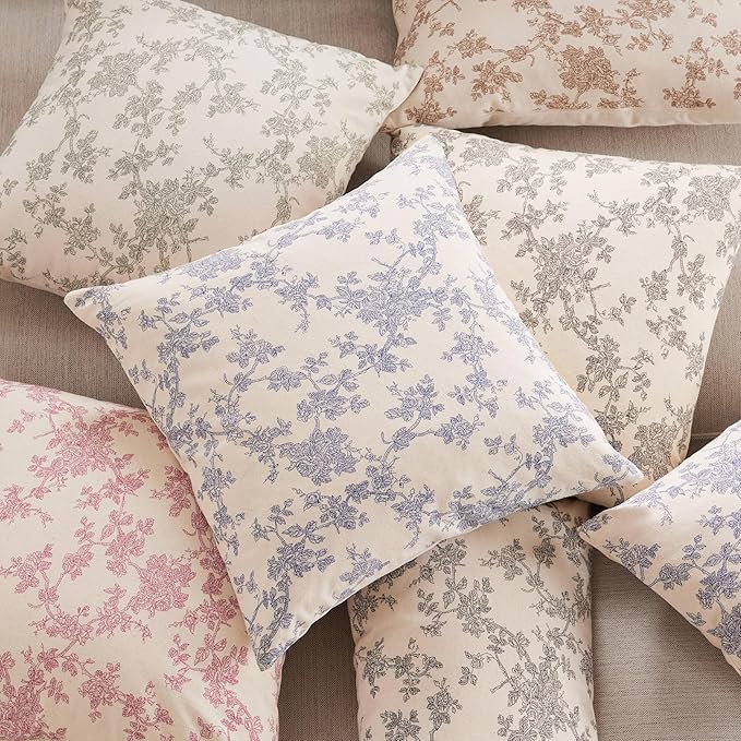 100% Cotton French Pastoral Throw Pillow Covers Set of 2, 18x18 Inch Black Farmhouse Decorative Cushion Covers for Sofa Bed Living Room Home Decor