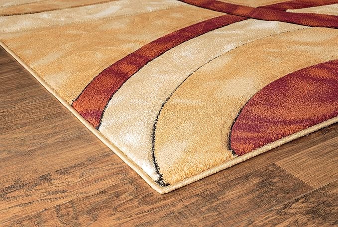 GLORY RUGS Area Rug Modern 4x6 Dark red Circles Geometry Soft Hand Carved Contemporary Floor Carpet Fluffy Texture for Indoor Living Dining Room and Bedroom Area