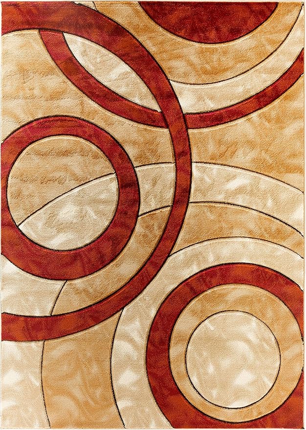 GLORY RUGS Area Rug Modern 4x6 Dark red Circles Geometry Soft Hand Carved Contemporary Floor Carpet Fluffy Texture for Indoor Living Dining Room and Bedroom Area
