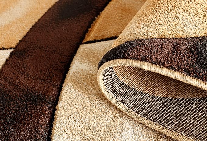 GLORY RUGS Area Rug Modern 8x10 Brown Circles Geometry Soft Hand Carved Contemporary Floor Carpet Fluffy Texture for Indoor Living Dining Room and Bedroom Area