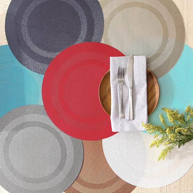 DII PVC Tabletop Collection Woven Indoor/Outdoor, Round Placemat Set, 13.75", Cinnamon, 6 Piece