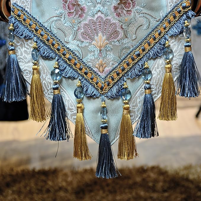 Luxury Velvet Blue Table Runner 120 Inches Long with Vintage Damask Jacquard Design for Dining Room,Living Room,Home Decor,Elegant Beaded Tapestry,Lining (X-Blue, 13×120 inch)