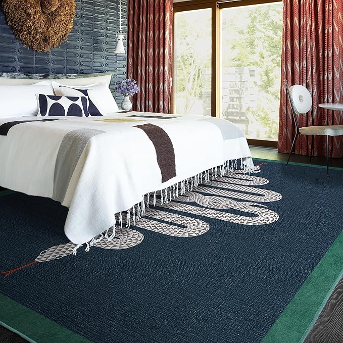 RUGGABLE x Jonathan Adler Machine Washable Modern Area Rug – Venom Sapphire 9x12, Stain-Resistant, Non-Slip – Large Rugs for Living Room, Bedroom, Hallway, Entryway & Office–with Cushioned Pad