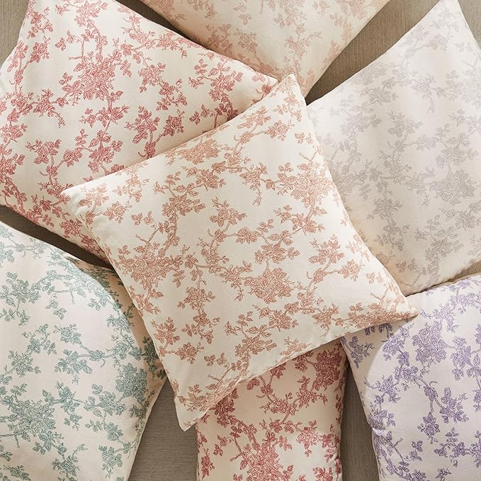 100% Cotton French Pastoral Lumbar Throw Pillow Covers Set of 2, 12x20 Inch Vintage Green Farmhouse Decorative Cushion Covers for Sofa Bed Living Room Home Decor