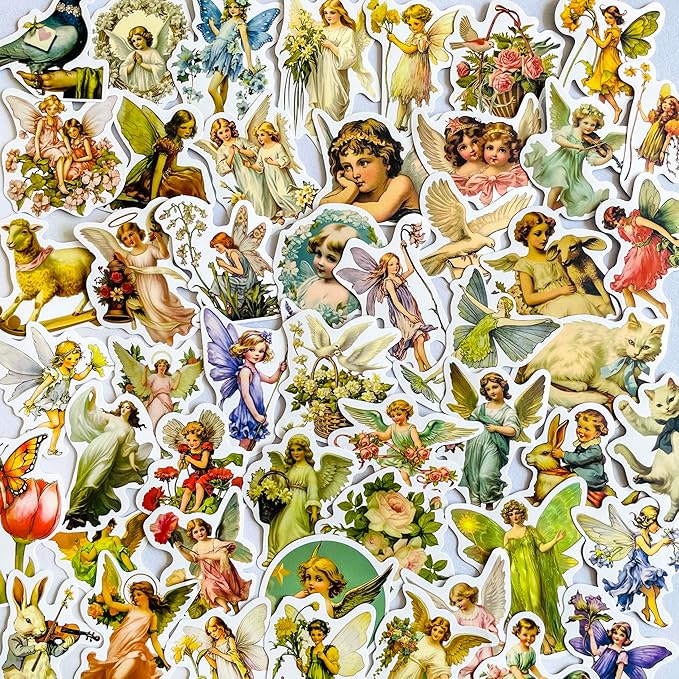 Yoksas Vintage Little Angel Fairy Stickers - 50Pcs Vinyl Renaissance Art Christian Scrapbooking Stickers for Water Bottles,Laptop,Journals
