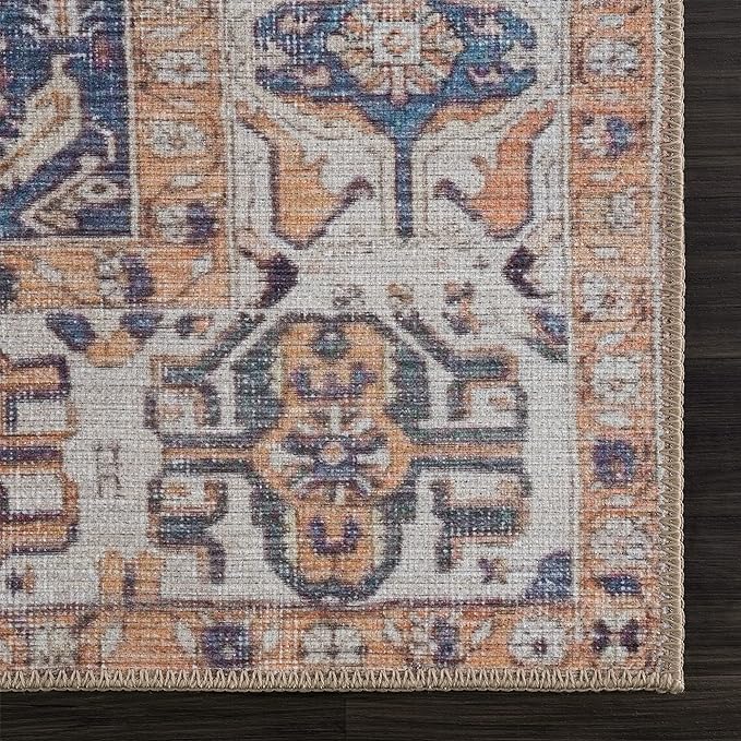 Bloom Rugs Washable 4' x 6' Rug - Orange/Blue/Beige Traditional Area Rug for Living Room, Bedroom, Dining Room, and Kitchen - Exact Size: 4' x 6'
