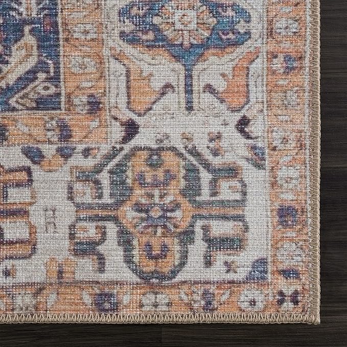 Bloom Rugs Washable 10 ft Runner - Orange/Blue/Beige Traditional Runner for Entryway, Hallway, Bathroom, and Kitchen - Exact Size: 2.5' x 10'