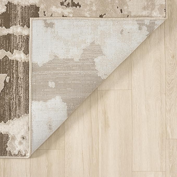 Abani Terra Area Rug for Living Room, Bedroom - Abstract Pattern - Brown Cream - 5' x 8' - Durable & Easy to Clean