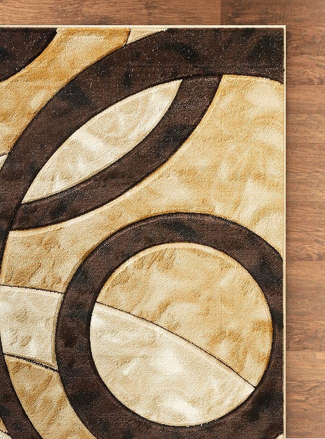 GLORY RUGS Area Rug Modern 4x6 Brown Circles Geometry Soft Hand Carved Contemporary Floor Carpet Fluffy Texture for Indoor Living Dining Room and Bedroom Area