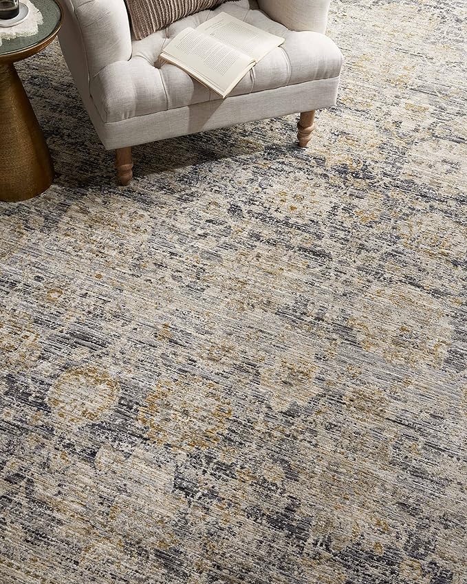 Loloi Jean Stoffer Katherine Collection KES-02 Charcoal/Gold 2'-7" x 12'-0", .25" Pile Height, Runner Rug