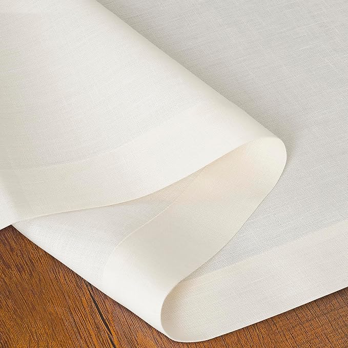 D'Moksha Homes Linen Ivory Table Runner 60 Inches - 100% Pure Linen Short Table Runner 14 x 60 Inch for Coffee Tables, Dresser, Winter, Christmas, Holiday - Machine Washable
