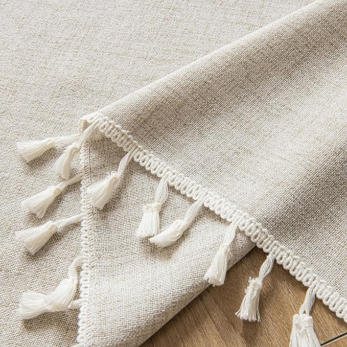 Sutuo Home Boho Curtains 84 Inches Long, Bohemian Linen Style Textured Curtains with Tassels for Bed Room Semi Blackout Farmhouse Drapes, Rod Pocket Window Treatments 2 Panels, 52" x 84", Natural