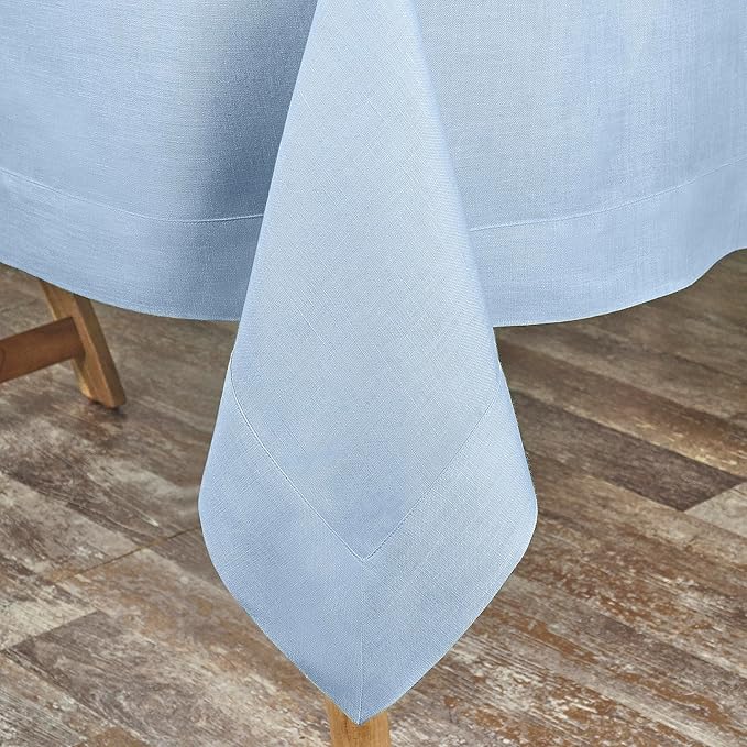 D'Moksha Homes Powder Blue Linen Tablecloth 54 x 72 Inch - 100% Pure Linen Tablecloth for Rectangle Tables - Machine Washable Table Cloth for Fall, Thanksgiving, Holiday