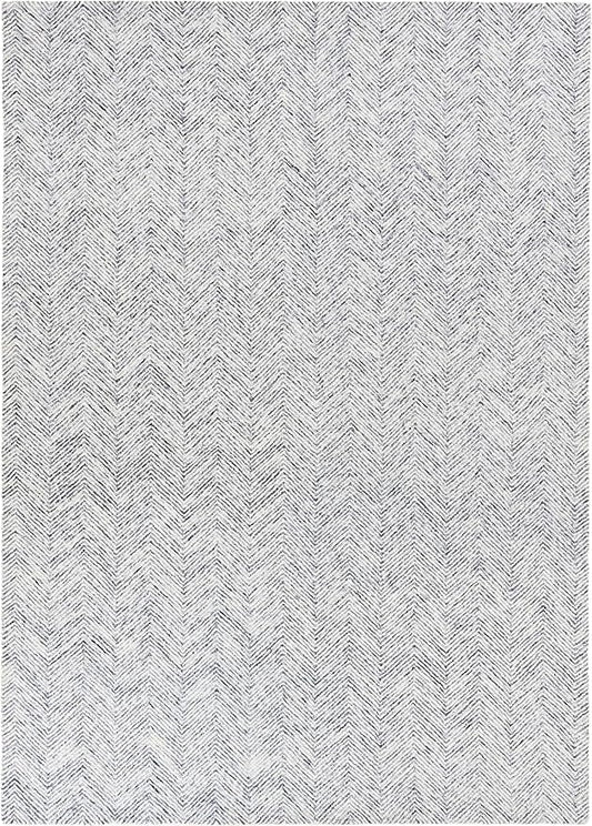 Modern Herringbone Chevron Collection Handcrafted Wool Area Rug - Durable, Zigzag Pattern, for High Traffic, Contemporary Design for Living Room, Bedroom, Dining Room Decor (Denim blue, 6' round)