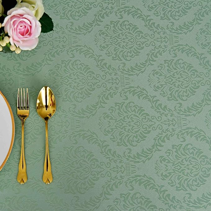 maxmill Square Table Cloth Damask Design Water Proof Wrinkle Free Heavy Weight Soft Tablecloth Decorative Fabric Table Cover for Outdoor and Indoor Use Square 60 x 60 Inch Sage Green