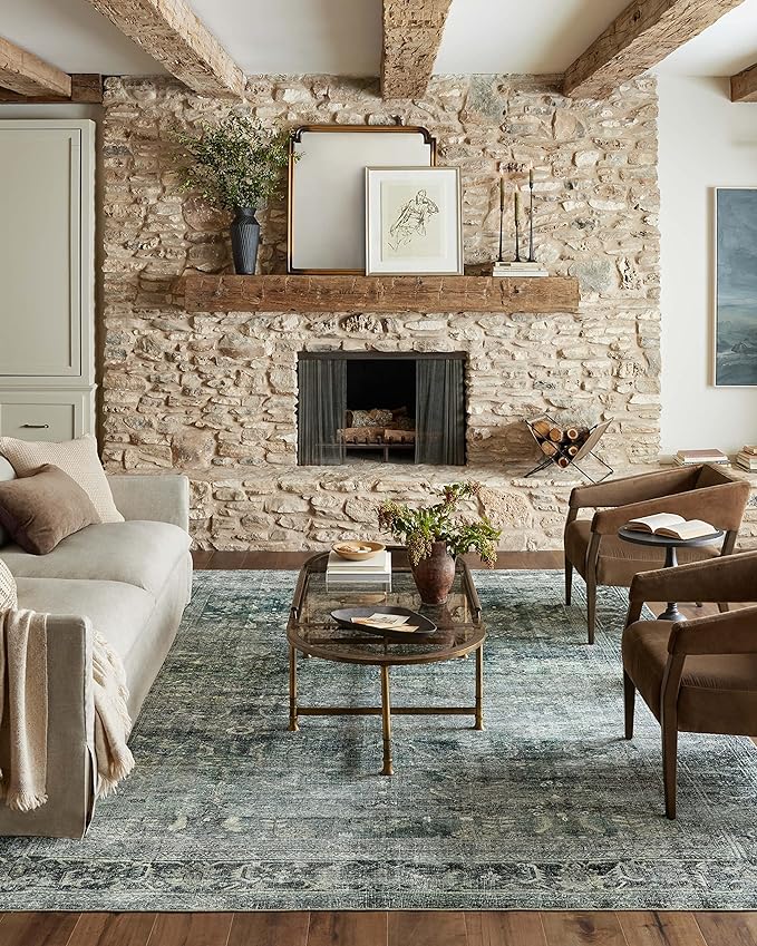 Loloi Magnolia Home by Joanna Gaines Banks Collection BAN-03 Blue/Lagoon 3'-6" x 5'-6" .13" Pile Height, Machine Washable, Accent Rug