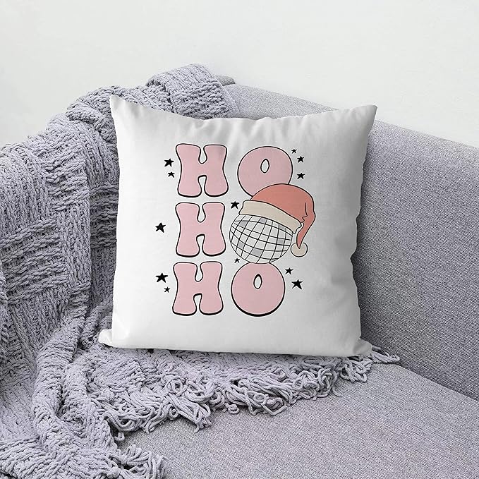 KEUSPI preppy christmas decor preppy Retro Pink Christmas decor pink Christmas Decorative Throw Pillow Cover 18x18,Pink Preppy Ho Ho Ho christmas decorations for bedroom teen pink christmas room decor